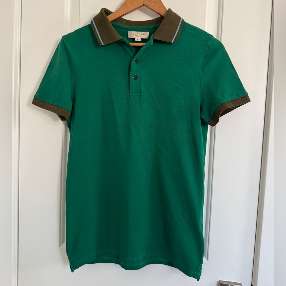 Burberry Green Polo Shirt with Contrasting Collar size M Medium Men